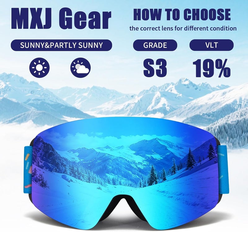 MXJ Gear Kids Ski Goggles,OTG Snowboard Goggles for Boys Girls,Anti-Fog UV400 Snow Goggles for Sking & Winter Outdoor Sport - Image 3